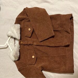 Brown Corduroy Kids Jacket with Faux Fur Collar